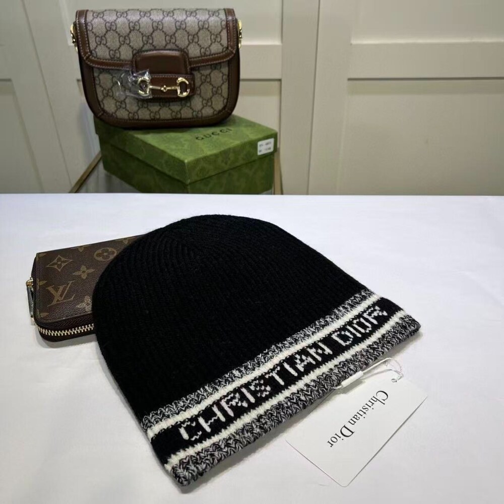 Dior Logo Jacquard Black Knit Beanie - Picture 3 of 3
